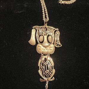 Vintage "Alan" Puppy Dog Chain Dangling Pendant Goldtone Necklace
